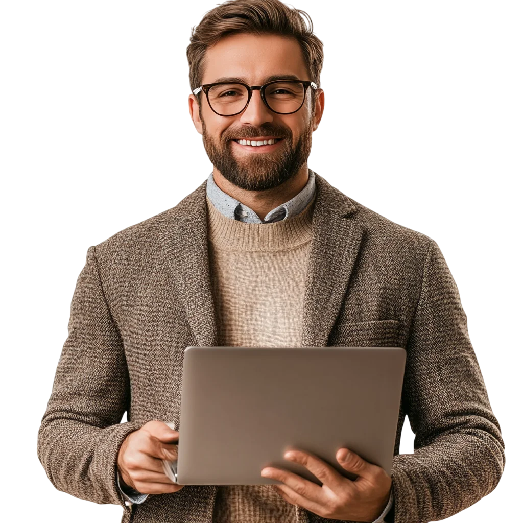 Smiling Professional Man with Laptop Free PNG