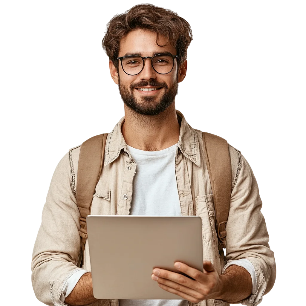 Smiling Young Man Holding Tablet Computer Free PNG
