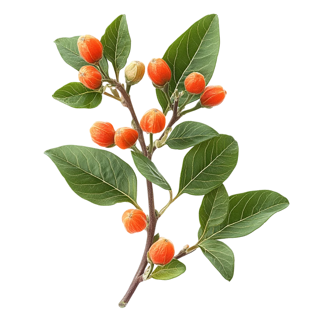 Orange-Fruited Botanical Branch with Green Leaves Free PNG