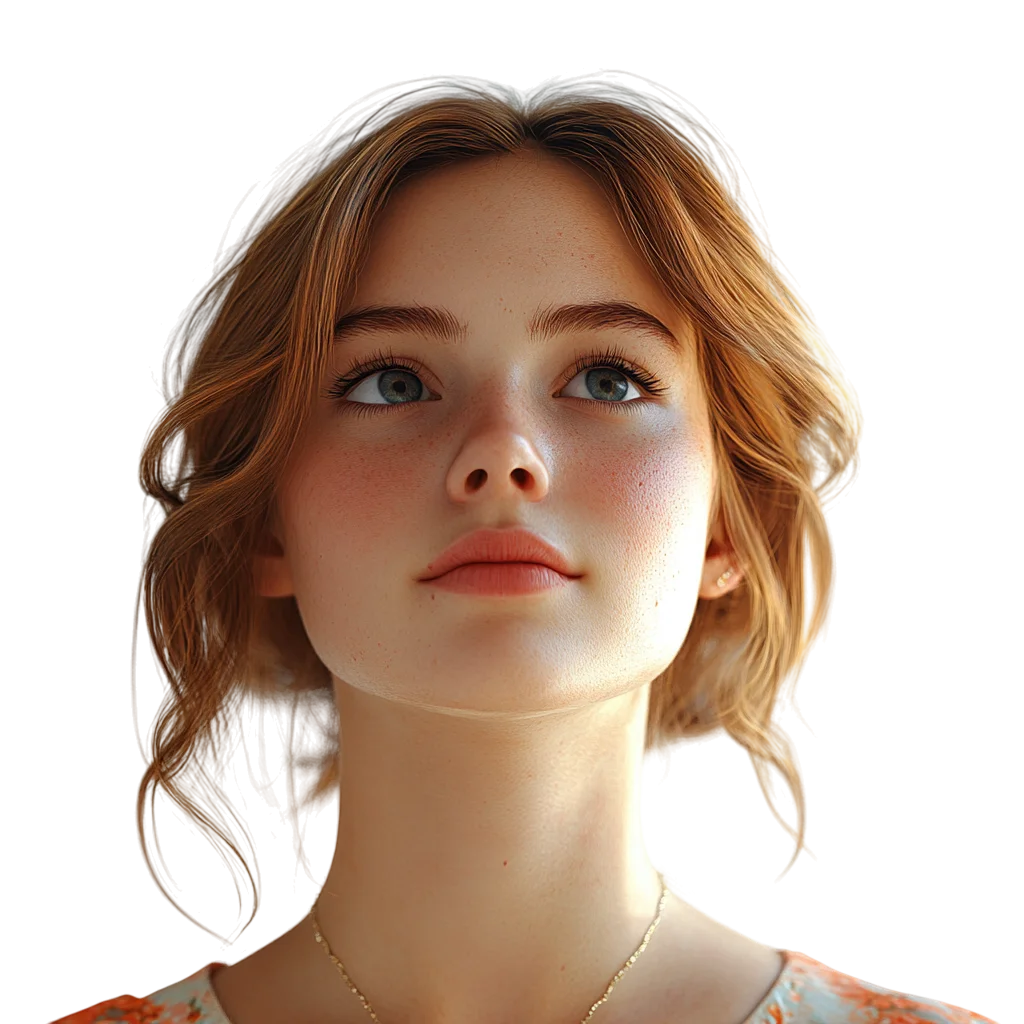 Serene Young Woman with Soft Red Curls Free PNG