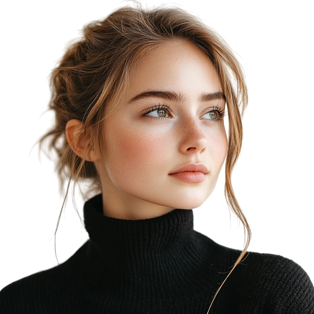 Elegant Young Woman in Black Turtleneck Free PNG