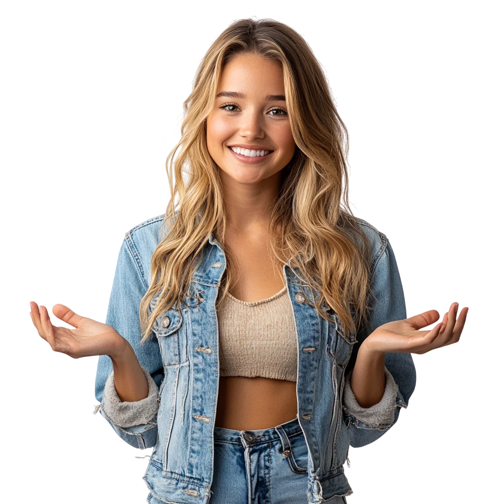 Casual Smiling Blonde Woman in Denim Jacket Free PNG