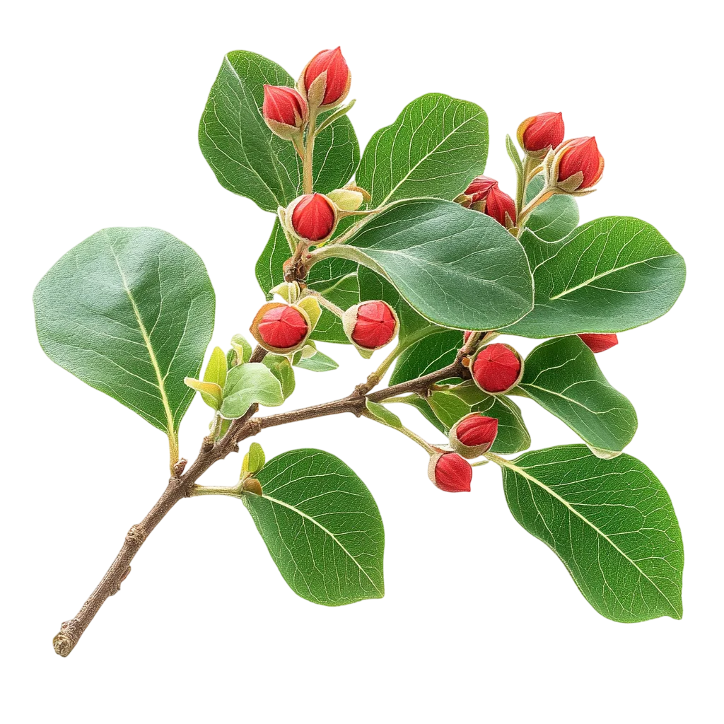 Green Branch with Red Flower Buds Free PNG