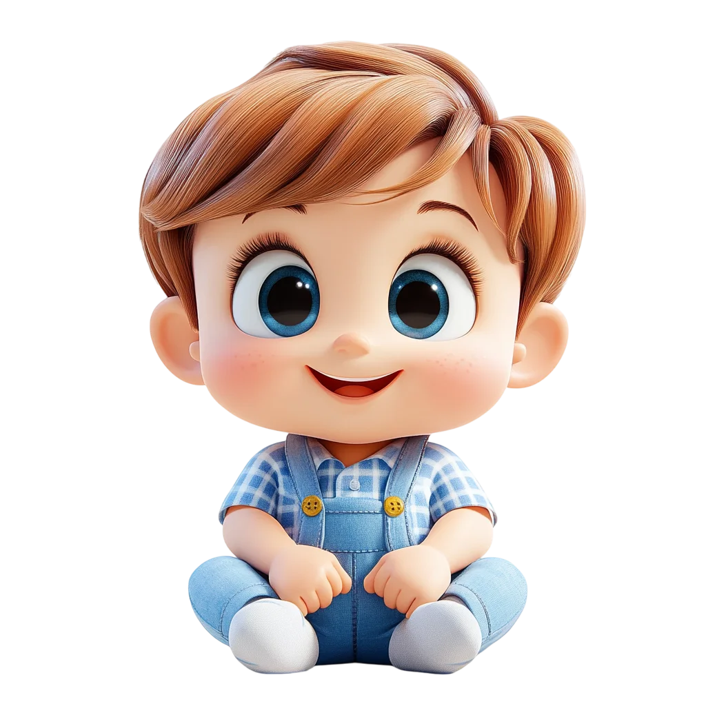 Cute 3D Cartoon Baby Boy in Overalls Free PNG