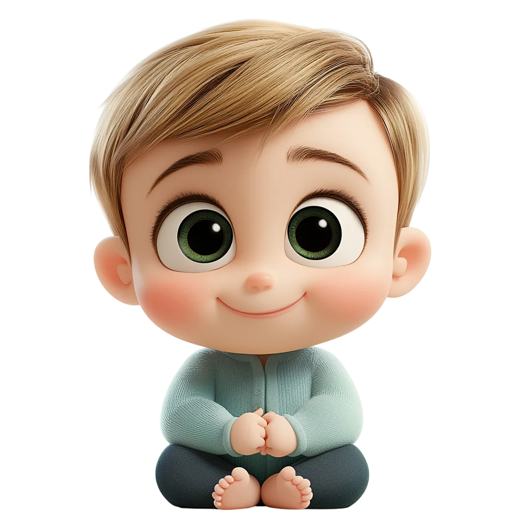 Cute 3D Little Boy in Mint Shirt Free PNG