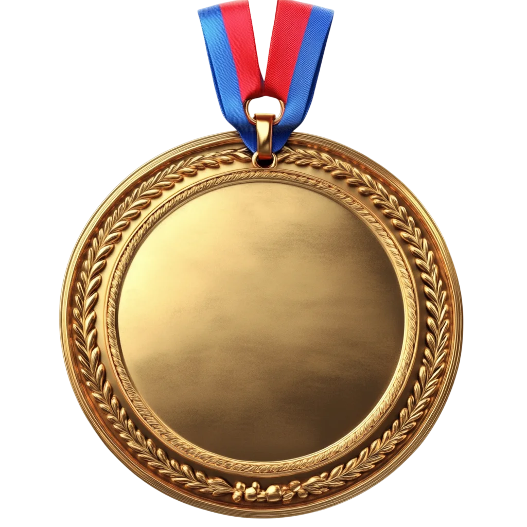 Blank Gold Medal with Red Blue Ribbon Free PNG