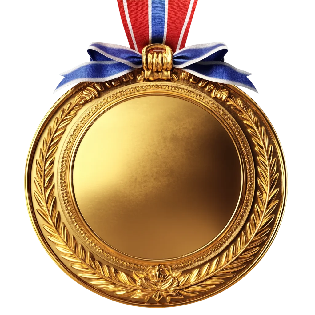 Ornate Gold Medal with Ribbon Bow Free PNG