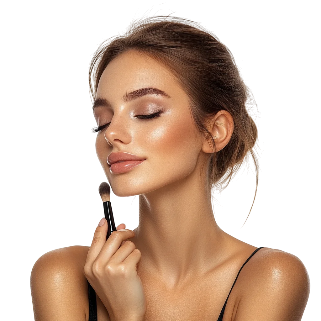 Woman with Makeup Brush Beauty Portrait – Free PNG