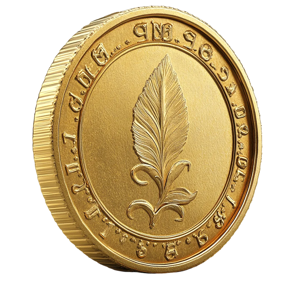 Antique Golden Coin with Feather Emblem Free PNG