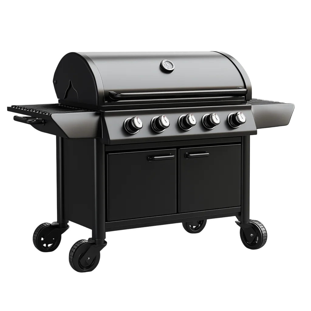 Modern Black Propane Gas Grill on Wheels Free PNG