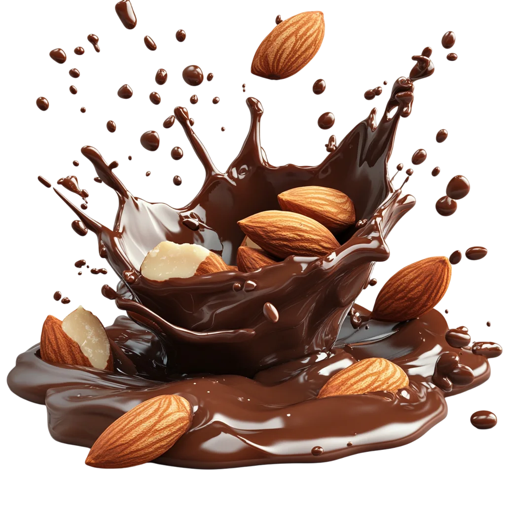 Dynamic Chocolate Splash with Whole Almonds Free PNG