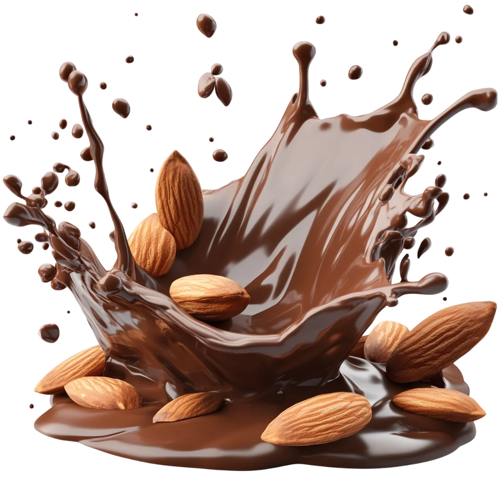Dark Liquid Chocolate Splash with Roasted Almonds Free PNG