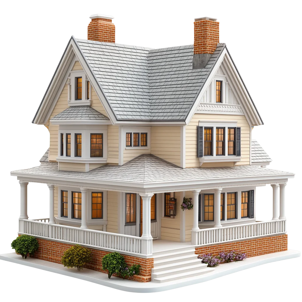 Two Story Craftsman Suburban House Model Free PNG