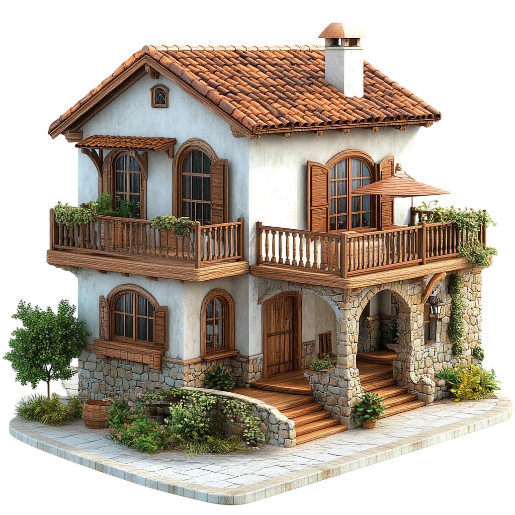 Detailed 3D Miniature Villa House Model Free PNG