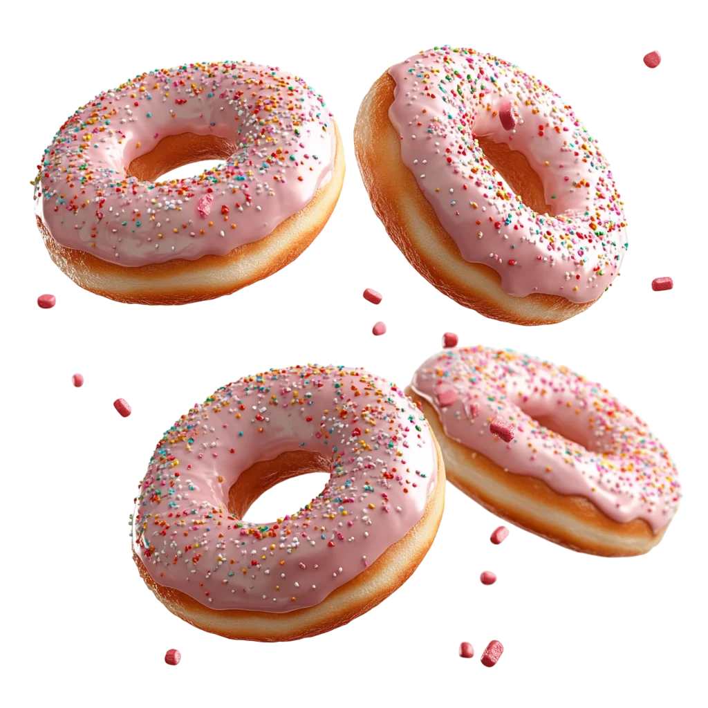Assorted Glazed Pink Doughnuts Set Free PNG