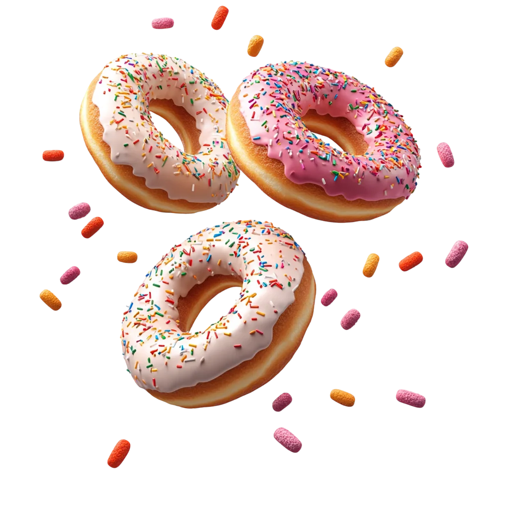 Falling Glazed Doughnuts with Confetti Sprinkles Free PNG