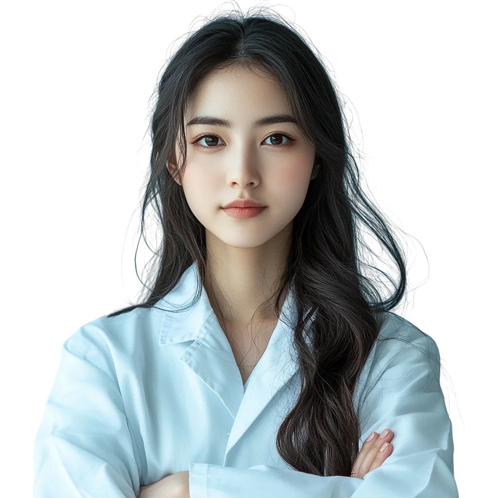 Confident Young Asian Woman in Light Blue Scrubs Free PNG