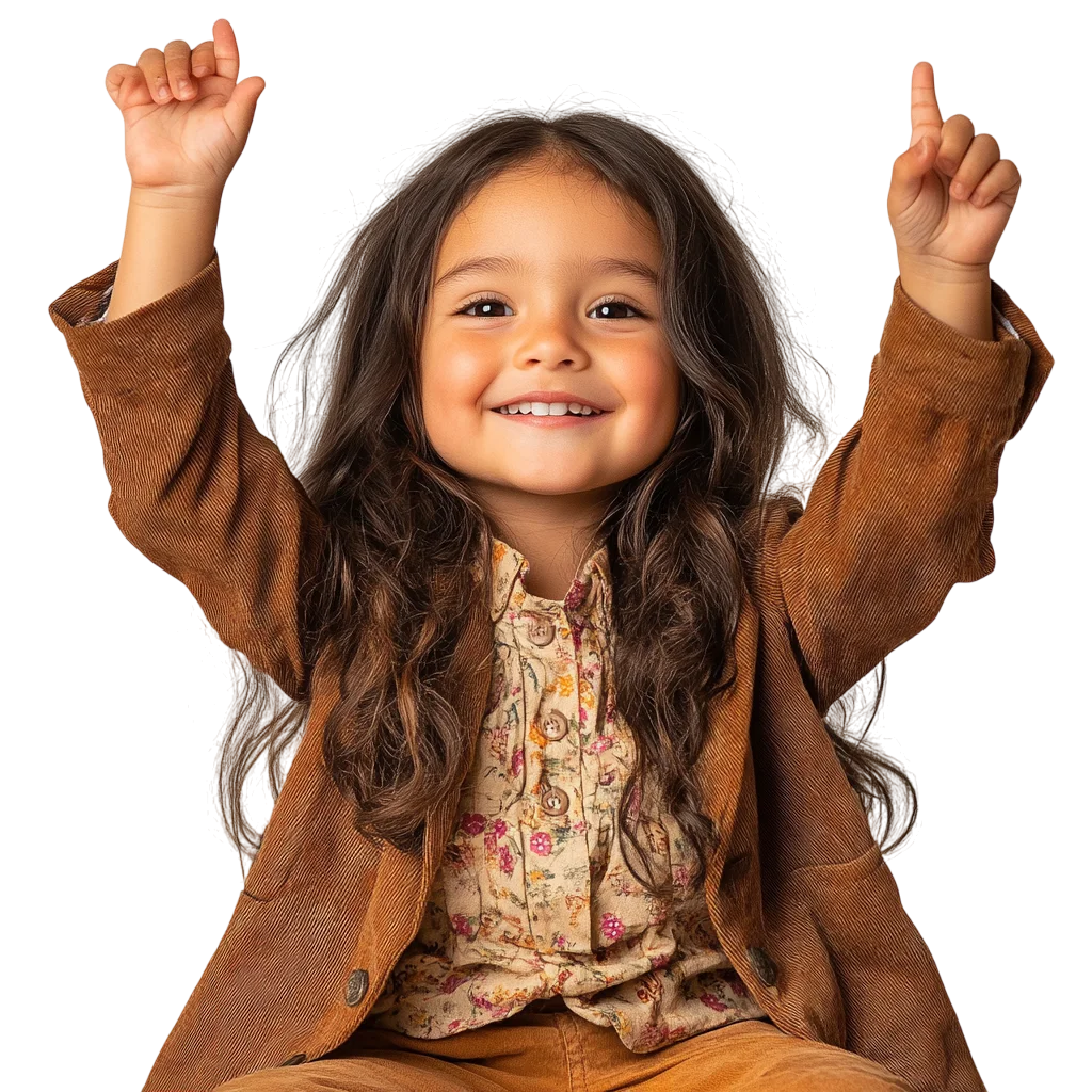 Excited Little Girl Celebrating Arms Raised Free PNG