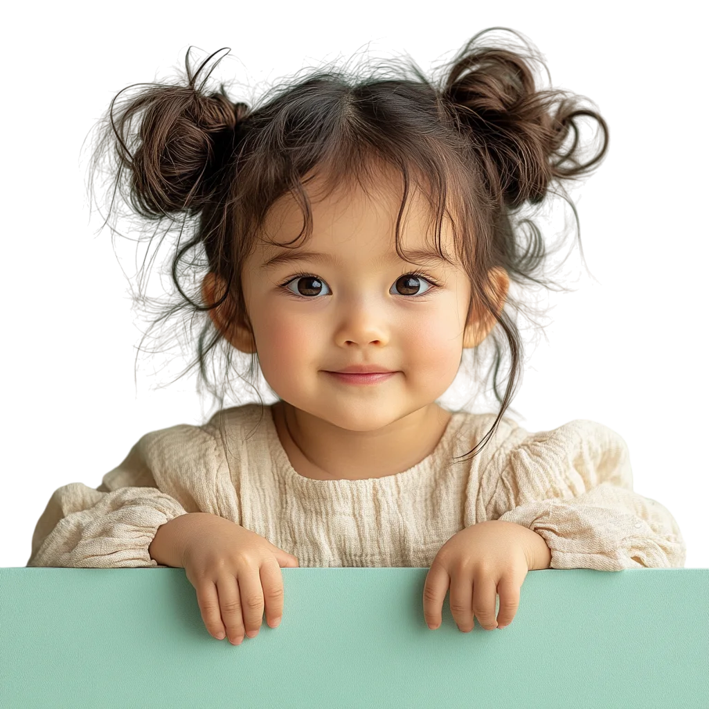 Playful Little Girl Peeking Over Blank Board Free PNG