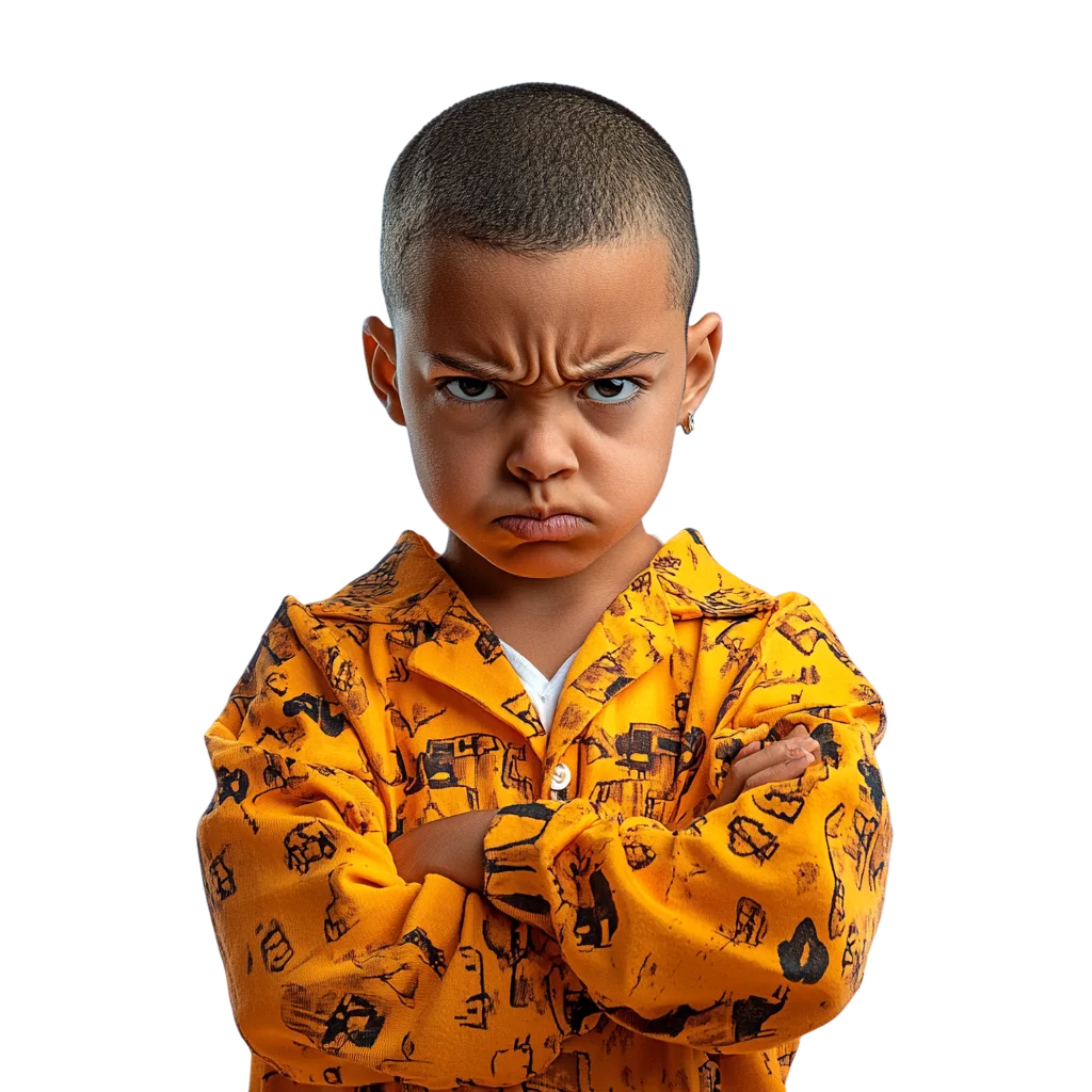 Angry Little Boy with Arms Crossed Pouting Free PNG