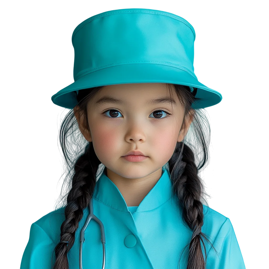 Little Girl in Bright Turquoise Bucket Hat Free PNG