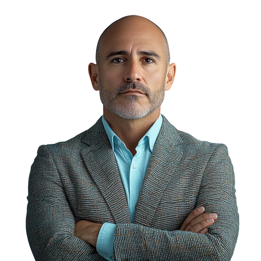 Confident Bald Businessman in Suit Arms Crossed Free PNG