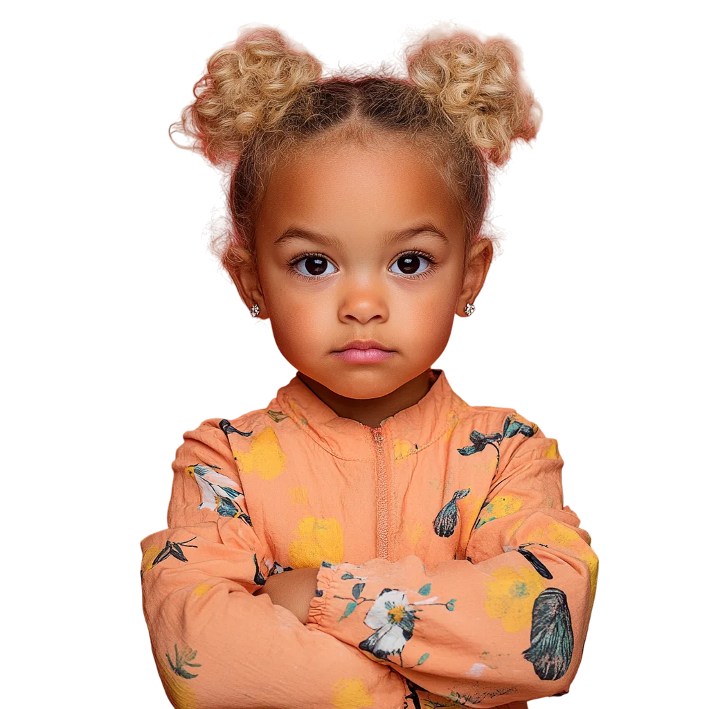 Cute Toddler Girl with Hair Buns in Orange Free PNG