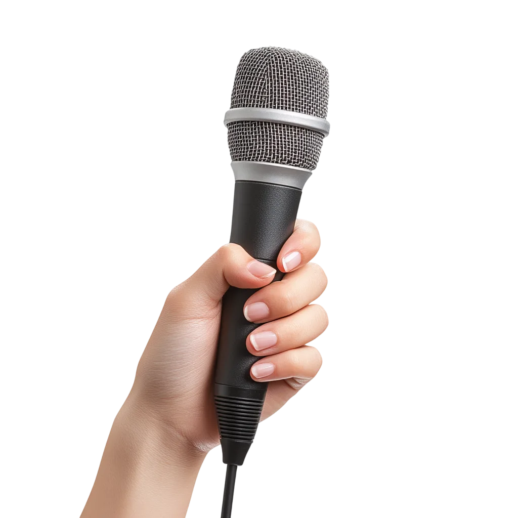Hand Holding a Black and Silver Microphone Free PNG