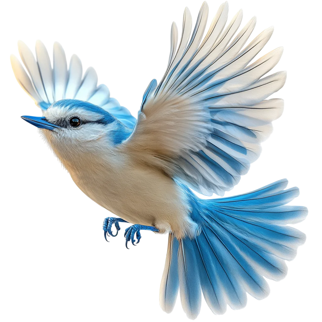 Wild Blue Songbird Flying in Midair Free PNG