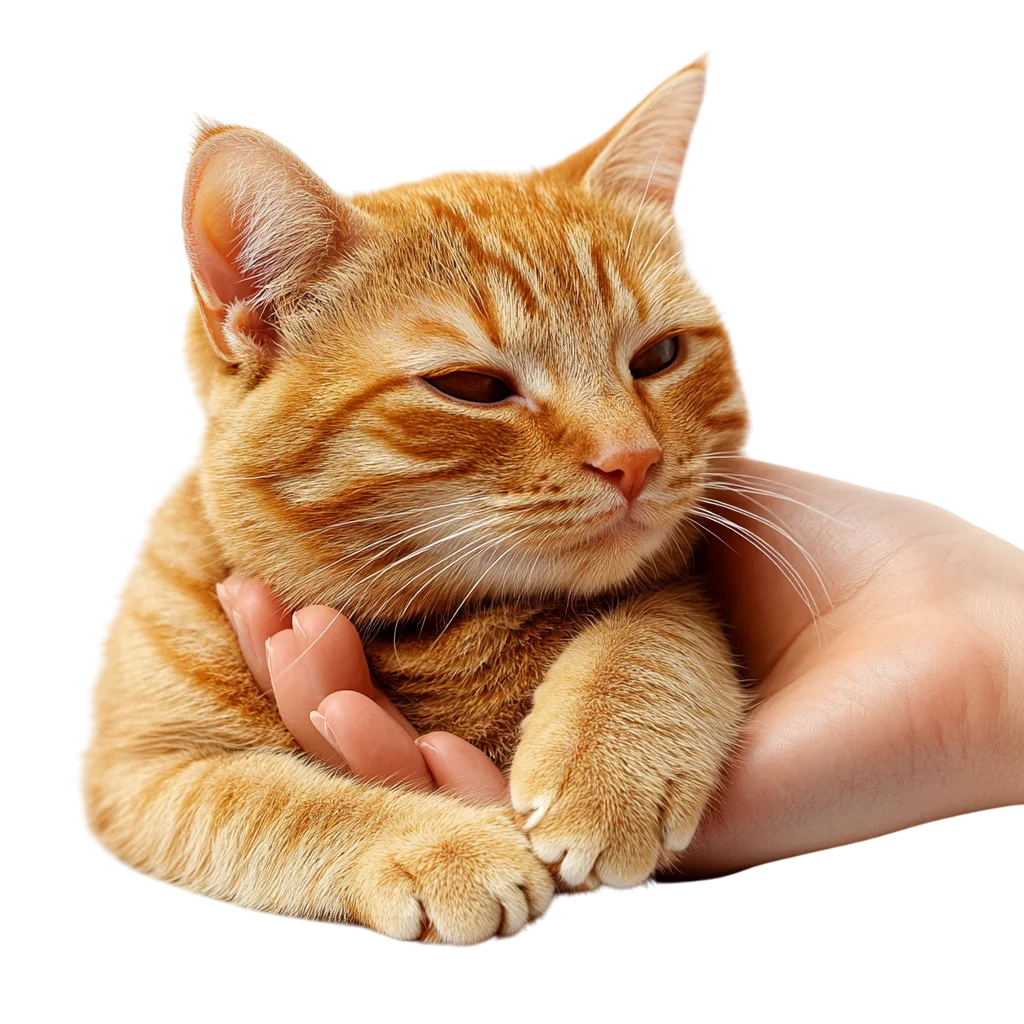 Relaxed Orange Tabby Cat Held in Hands Free PNG