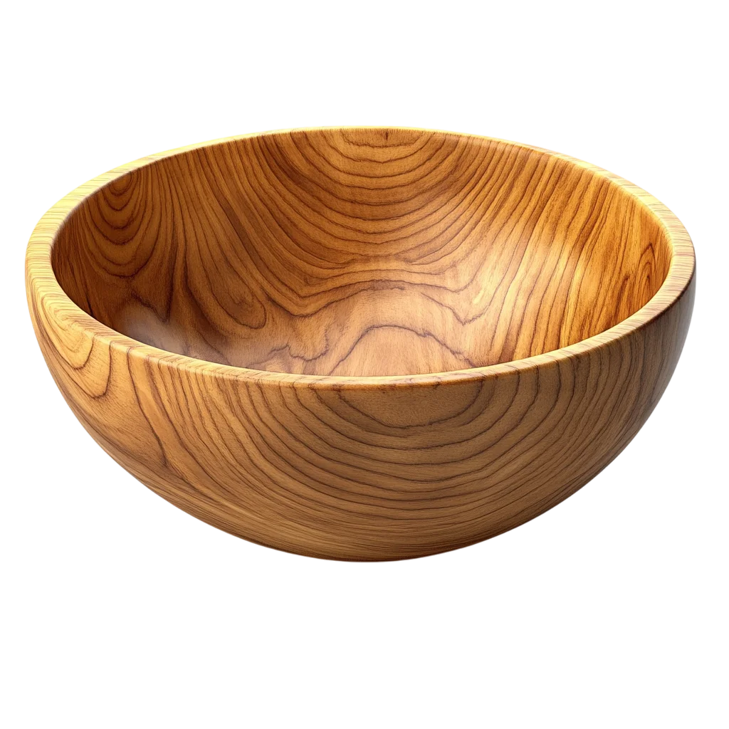 Rounded Wooden Bowl with Natural Grain – Free PNG