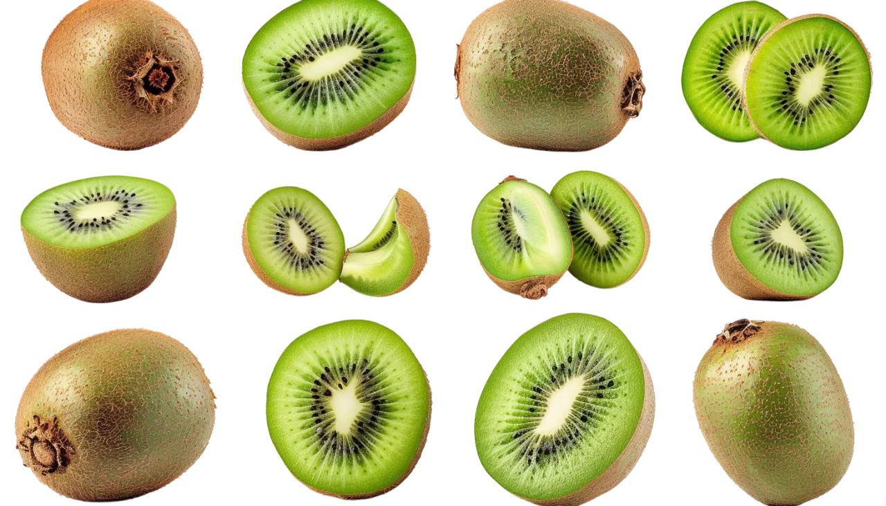 Kiwi Fruit Slices and Whole Fruit Free PNG