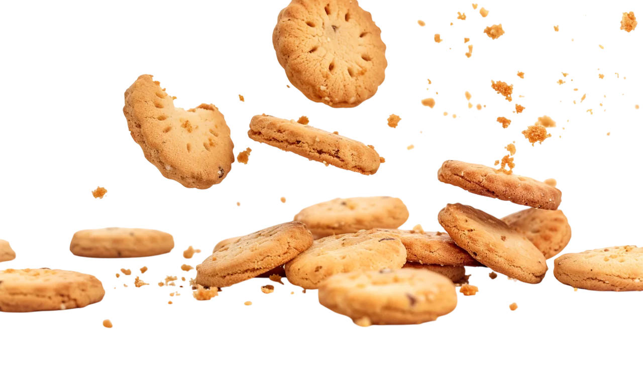 Floating Golden Butter Cookies and Crumbs Free PNG