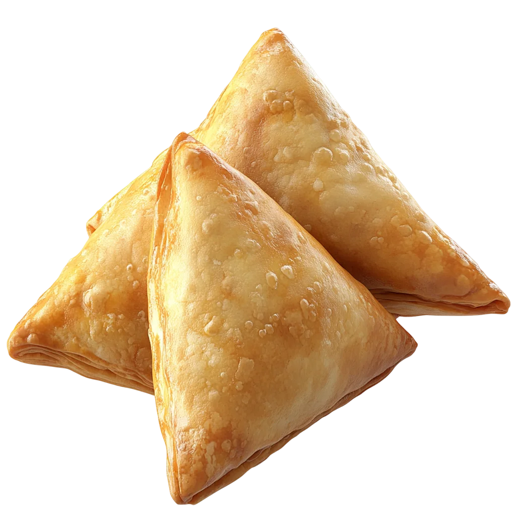 Three Golden Fried Samosas Free PNG