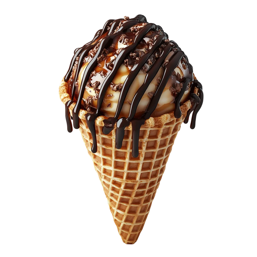 Chocolate Drizzled Ice Cream in a Waffle Cone Free PNG