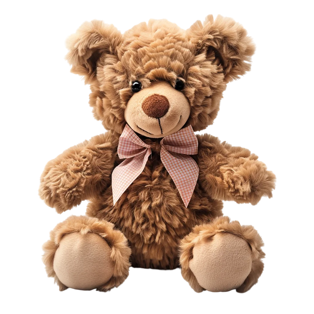 Fluffy Brown Teddy Bear with Pink Bow Free PNG