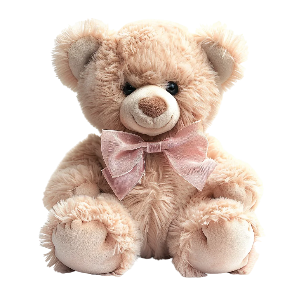 Blush Teddy Bear with Pink Bow Free PNG
