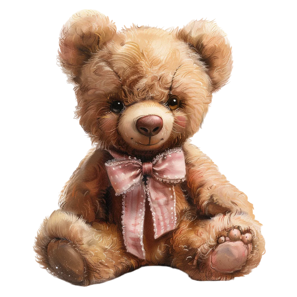 Seated Teddy Bear with Pink Bow Free PNG