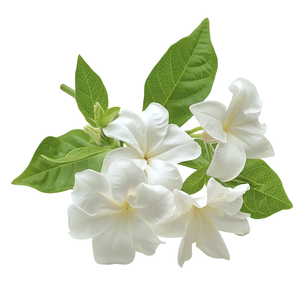 White Gardenia Flowers and Green Leaves Free PNG