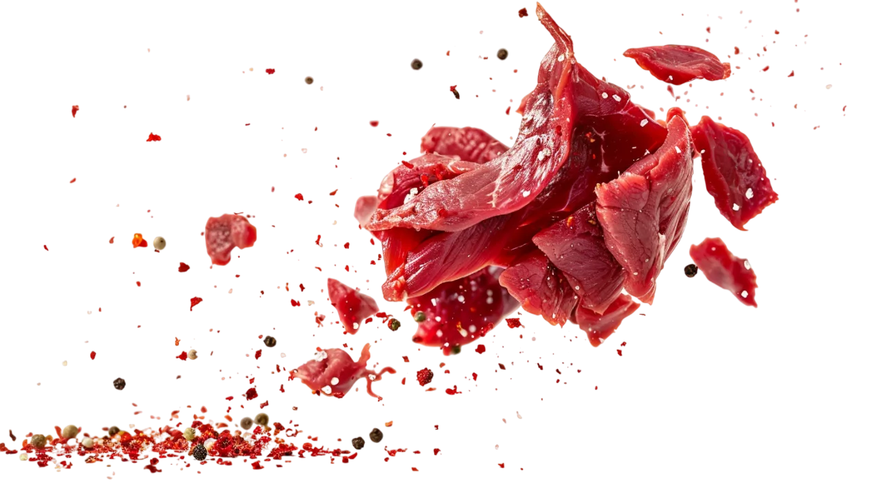 Floating Red Meat Slices with Spices Free PNG