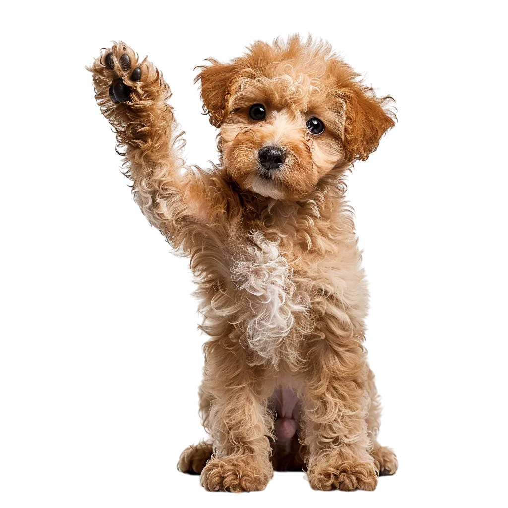 Curly Apricot Puppy Waving Paw Free PNG
