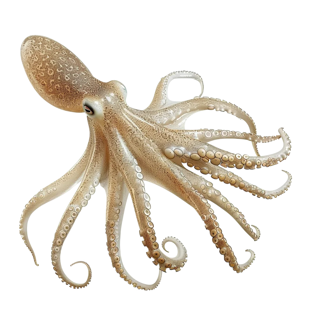 Detailed Tan Octopus with Curling Arms Free PNG