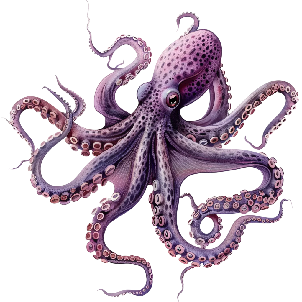 Purple Spotted Octopus with Curling Tentacles – Free PNG