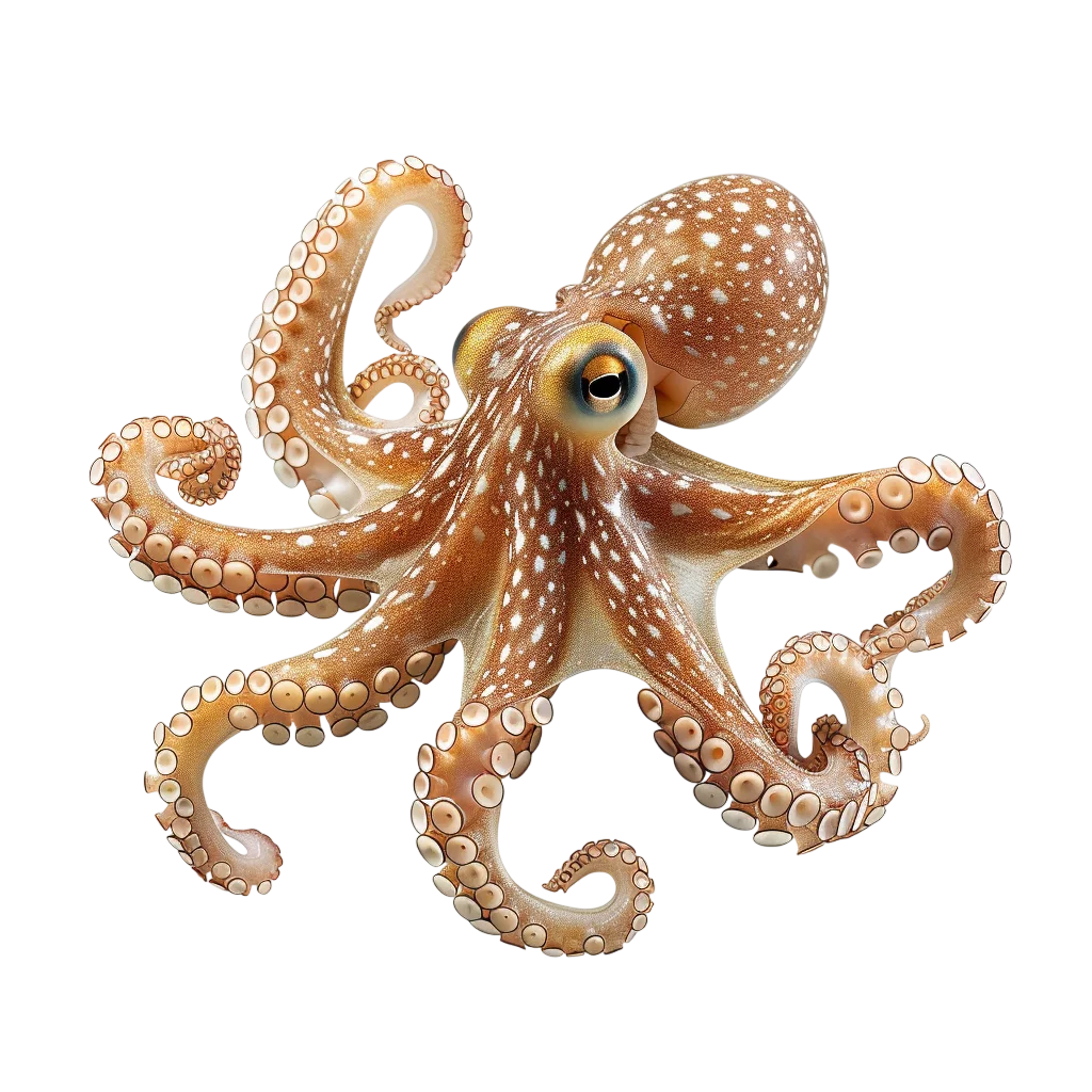 Spotted Brown Octopus with Curled Arms Free PNG