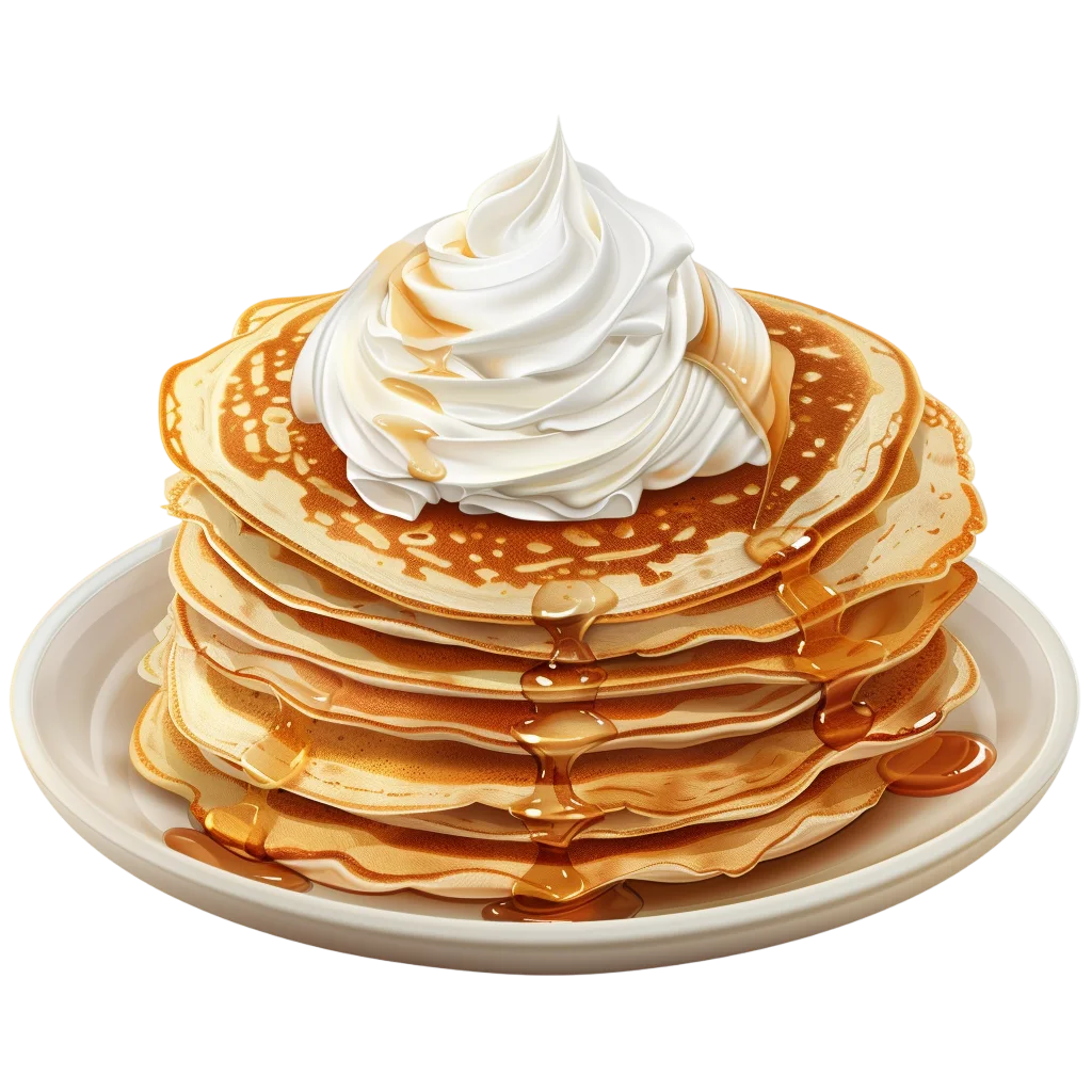 Stack of Pancakes with Whipped Cream and Syrup Free PNG