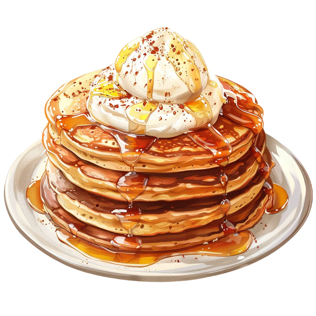 Golden Pancake Stack with Syrup and Cream Free PNG