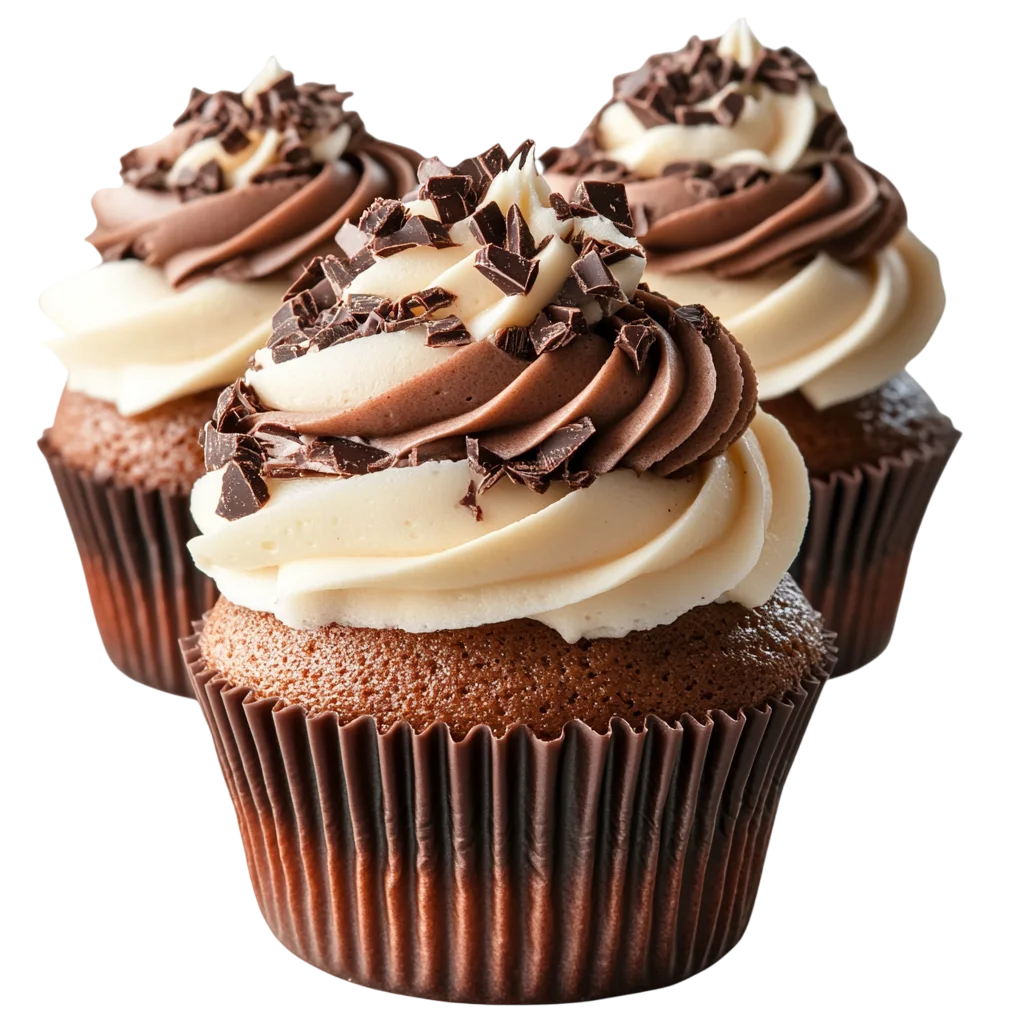 Chocolate Cupcakes with Swirled Frosting Free PNG
