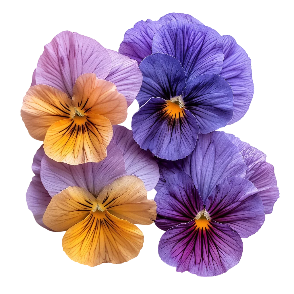 Purple and Golden Pansy Flower Cluster Free PNG