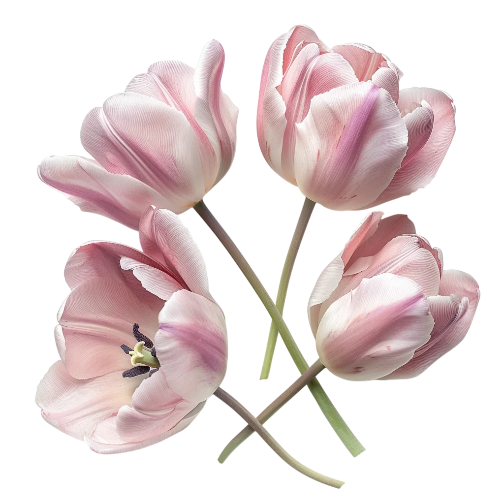 Four Pale Pink Tulips with Crossing Stems Free PNG