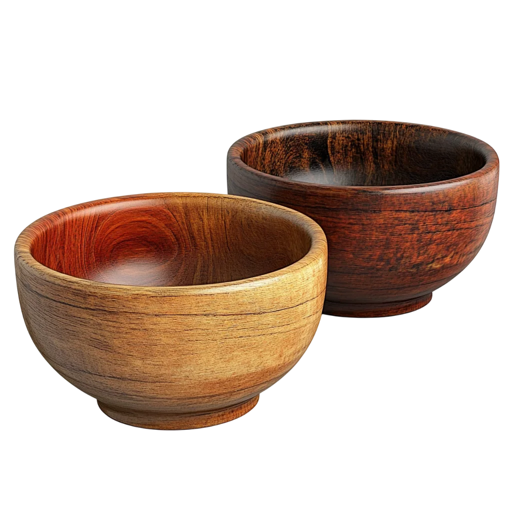 Two Wooden Bowls in Light and Dark Grain Free PNG